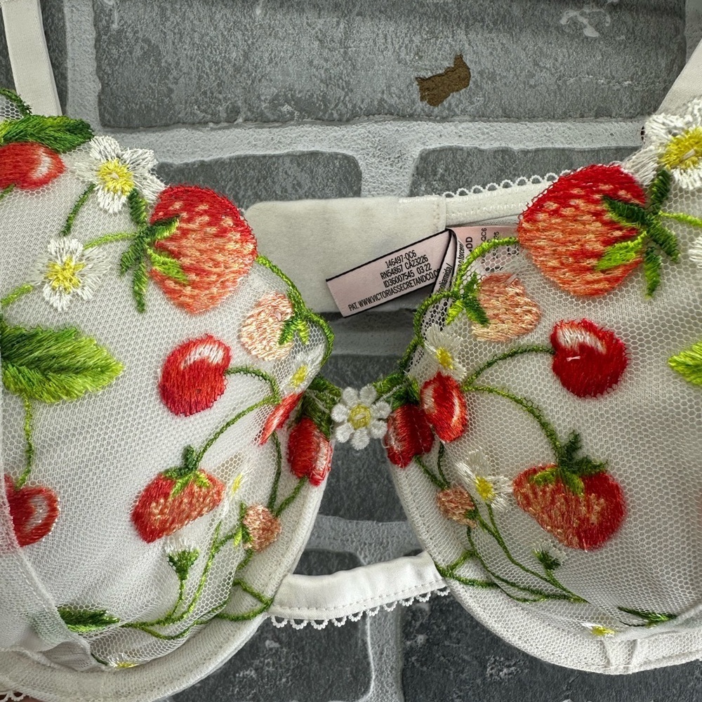 Victoria’s Secret Dream Angels Lightly-Lined Strawberry Embroidery Demi Bra - Picture 4 of 8